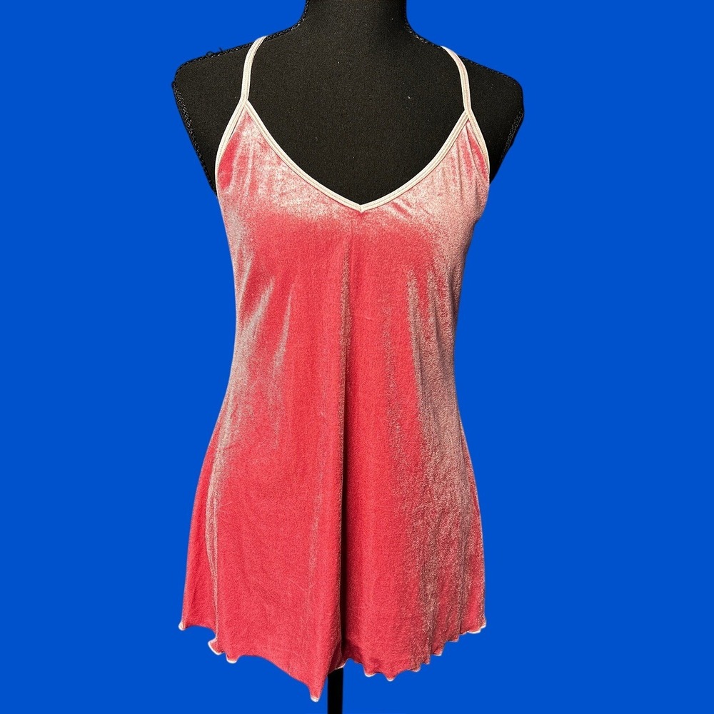 Womens Pink Crushed Velvet Lace Camisole Top Sz L Y2K Barbiecore Coquette Dainty